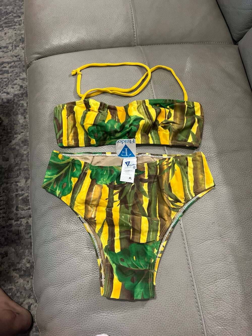 Fluidos Brazil Banana Leaf Print Bandeau Bikini Set